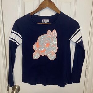 GAP X Disney  Kids XL Chip & Dale Sequin Long Sleeve T Shirt Top Navy White